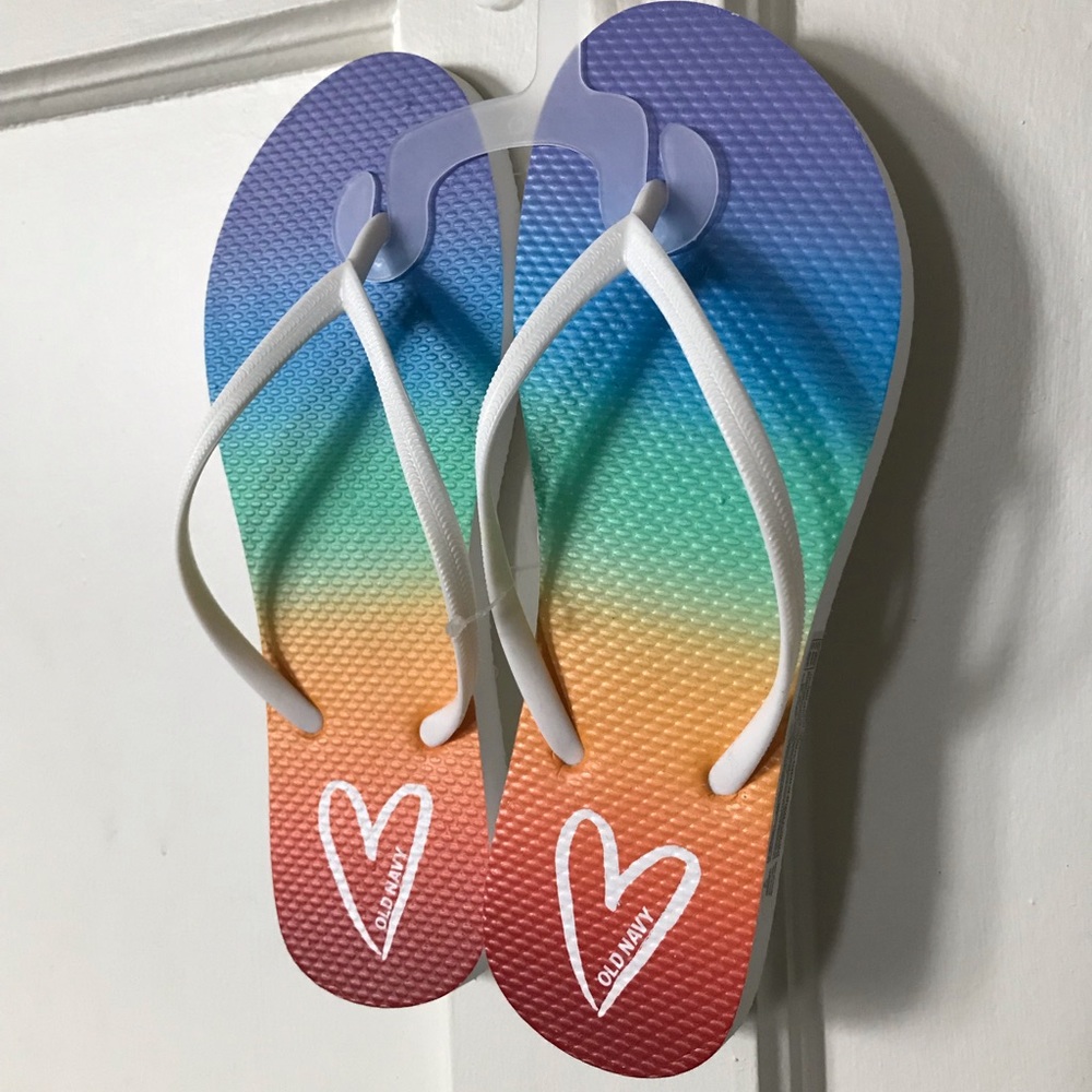 Old Navy Pride rainbow flip flops